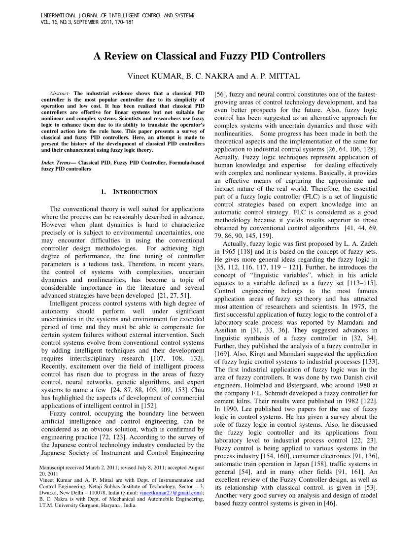 PDF) A Review of Classical and Fuzzy PID Controllers