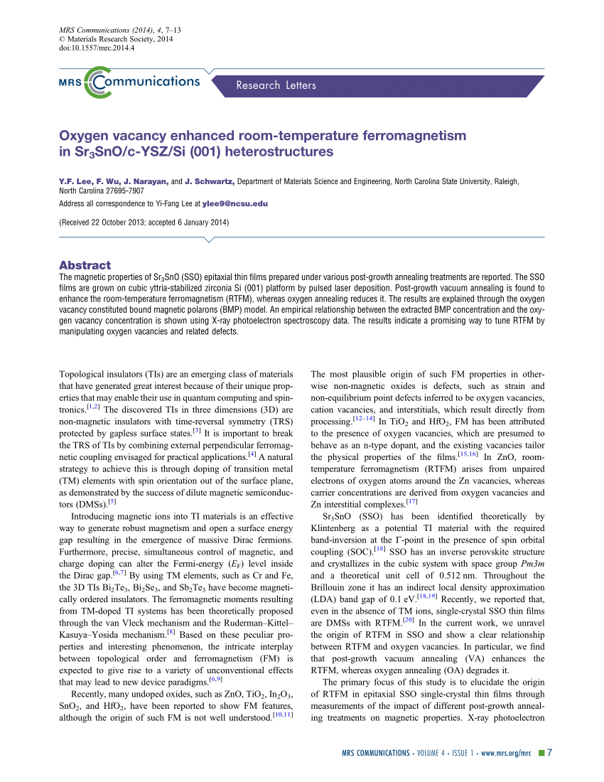 Pdf Oxygen Vacancy Enhanced Room Temperature Ferromagnetism