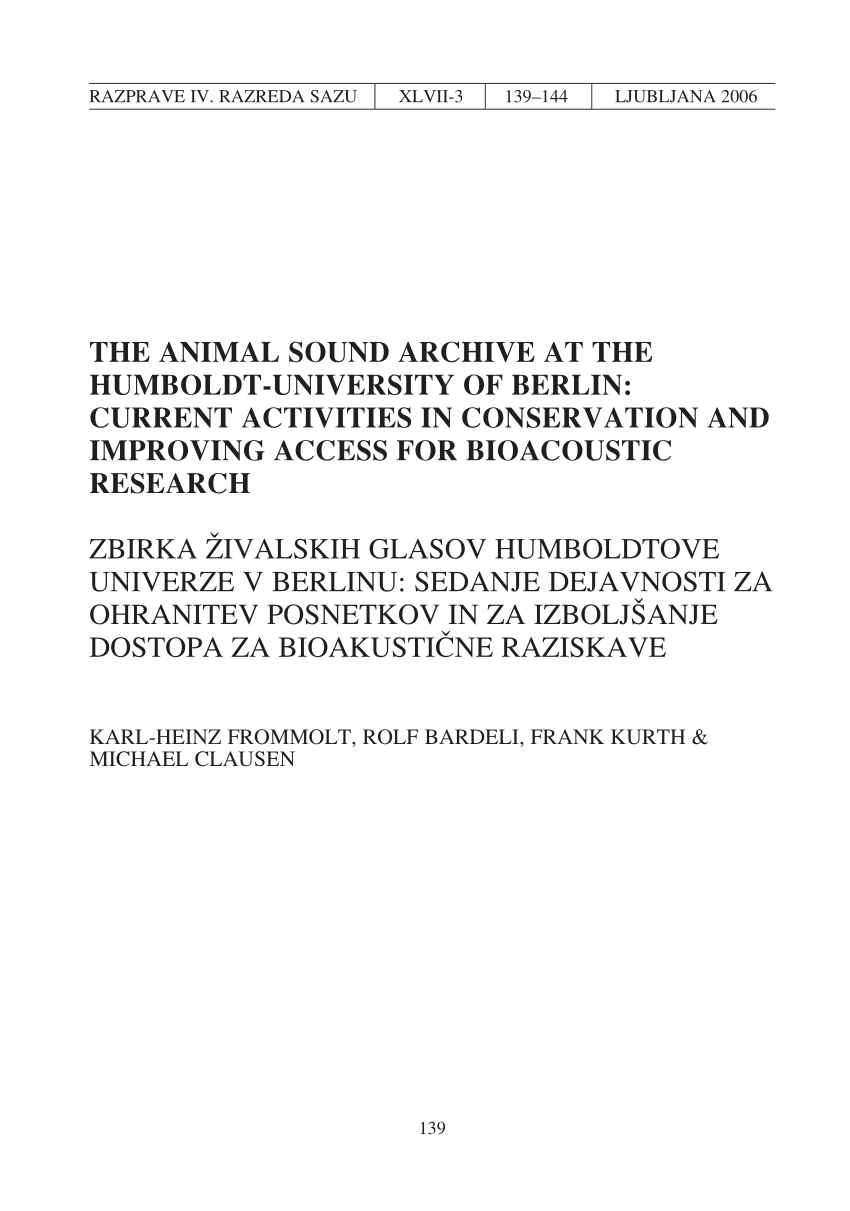 PDF) The animal sound archive at the Humboldt-University of Berlin: Current  activities in conservation and improving access for bioacoustic research
