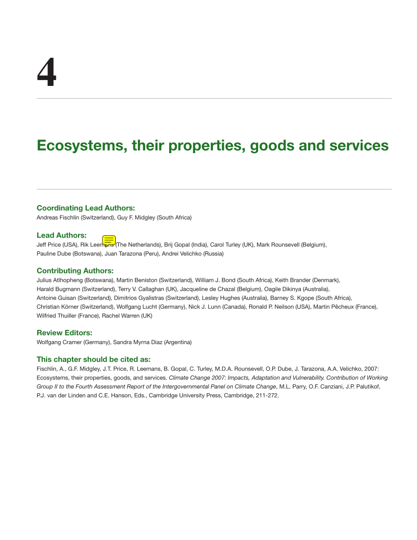 PDF) Ecosystems, their properties, goods, and services”. In ...