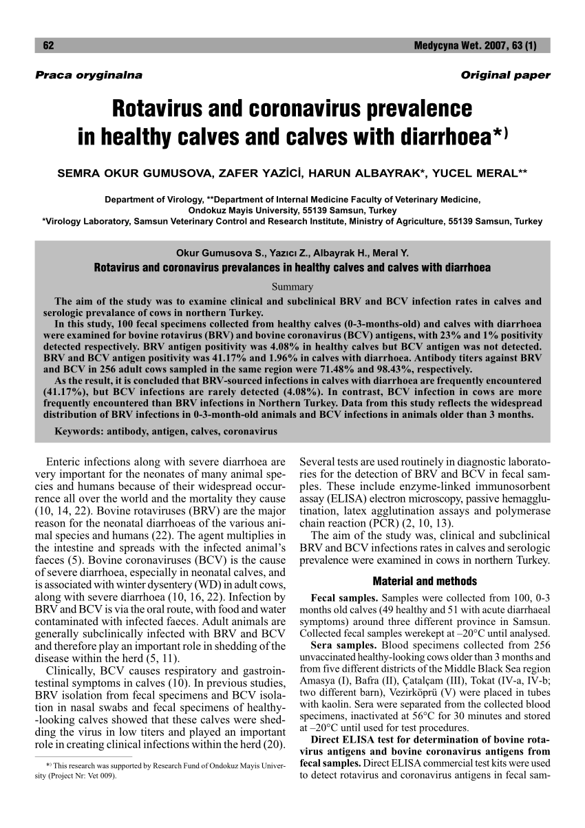 (PDF) Rotavirus and coronavirus prevalance in healthy calves and calves