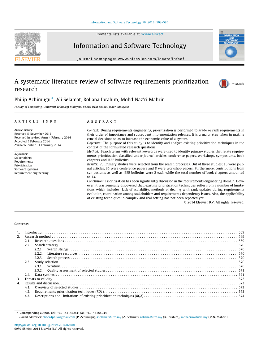 a systematic literature review of software requirements prioritization research