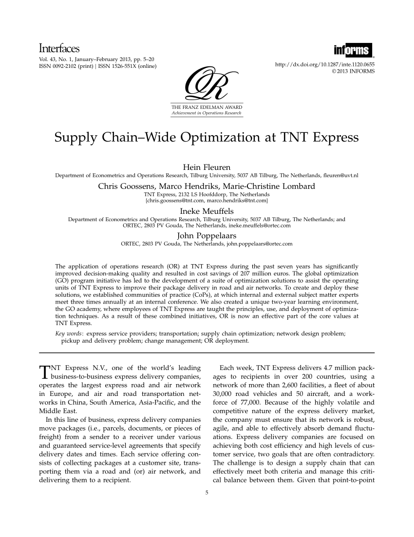 PDF) Supply Chain—Wide Optimization at TNT Express