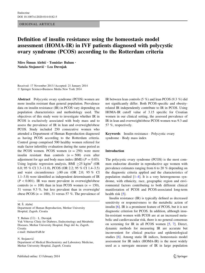 (PDF) Definition of insulin resistance using the homeostasis model