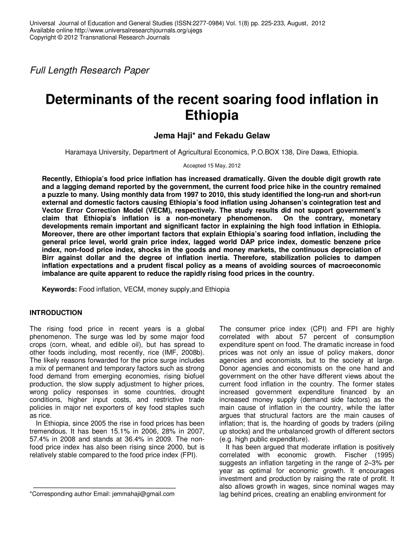 research proposal on inflation in ethiopia pdf