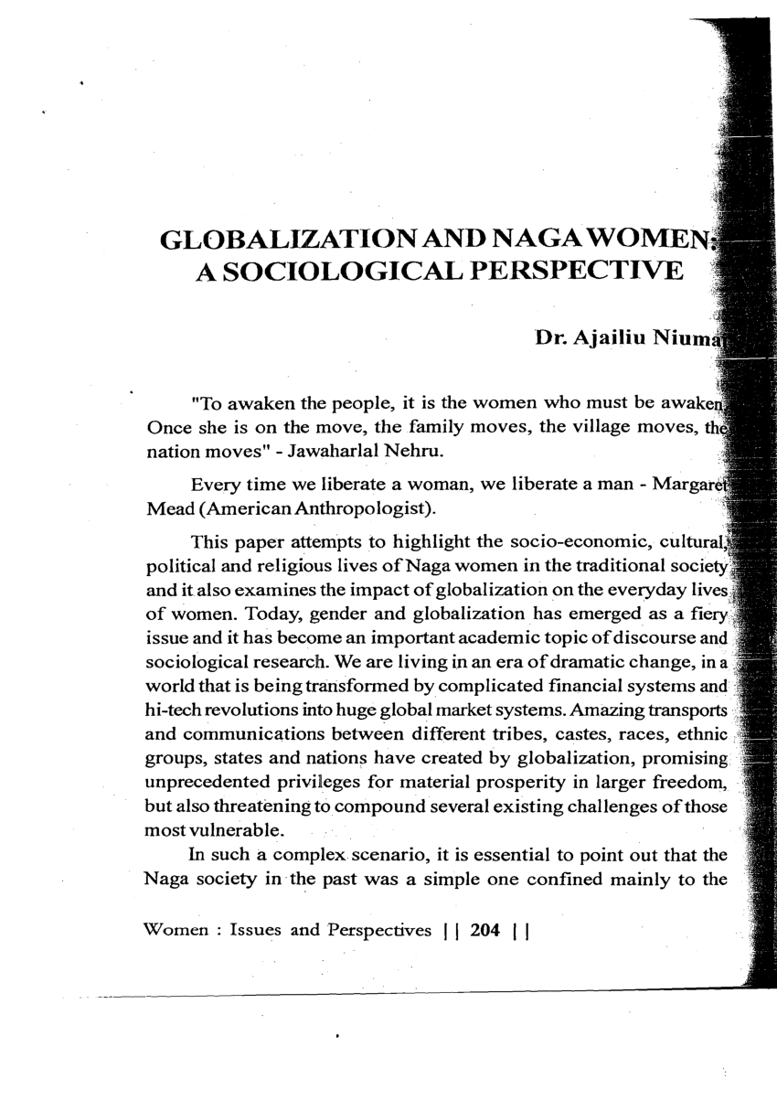 Pdf) Globalization And Naga Women: A Sociological Perspective