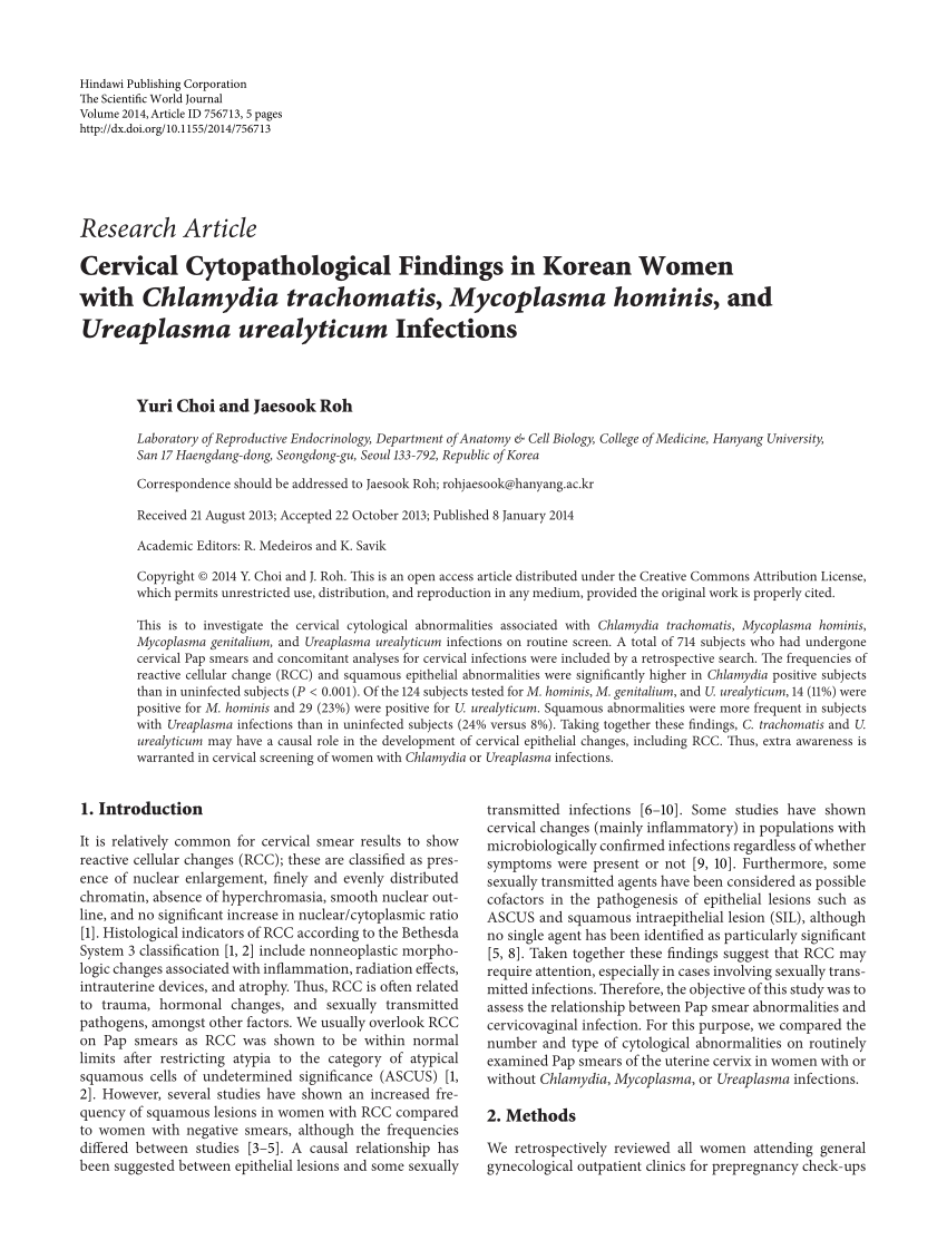 Pdf Cervical Cytopathological Findings In Korean Women With Chlamydia Trachomatis Mycoplasma 9508