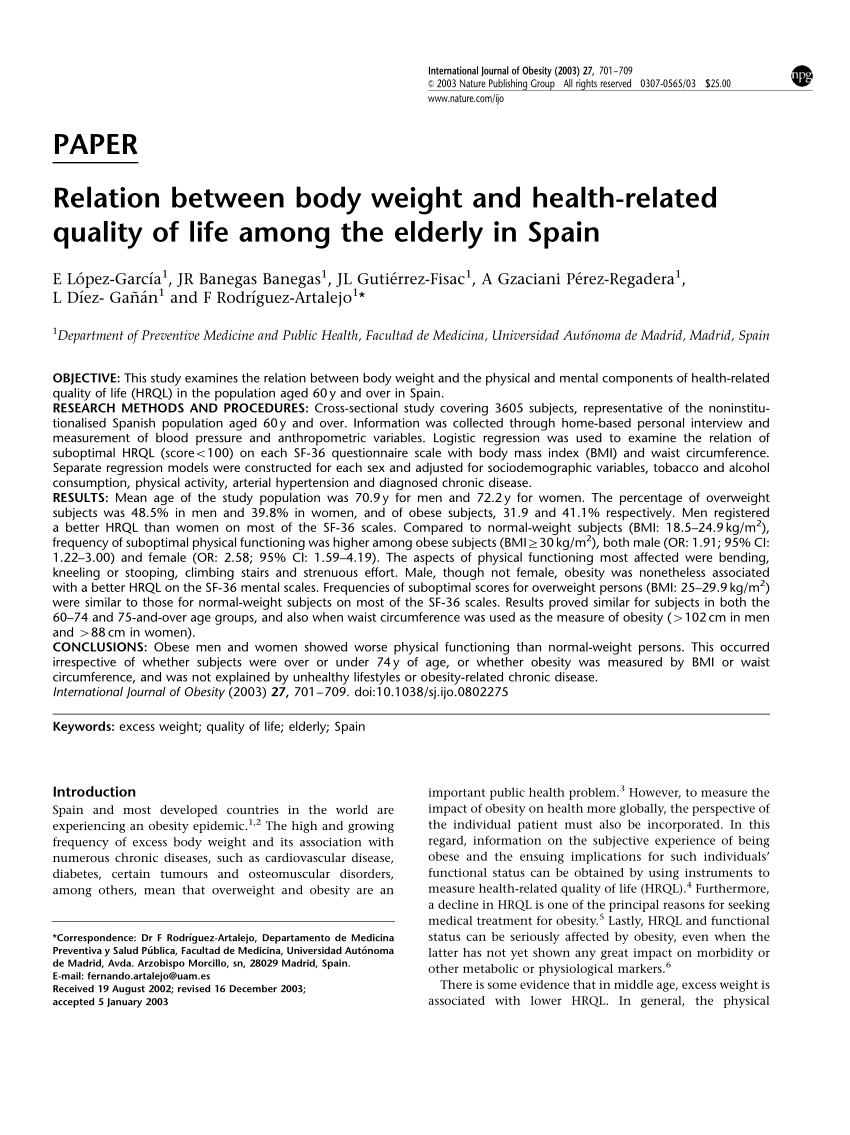 PDF) Relation between body weight and health-related quality of ...