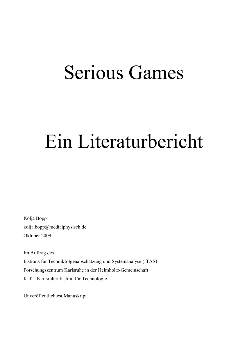 PDF) Serious Games Ein Literaturbericht