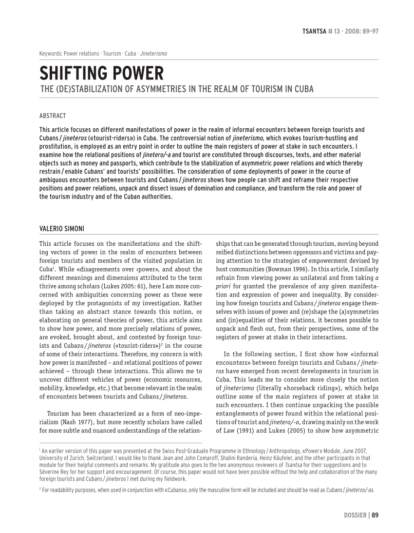 Pdf Shifting Power The De Stabilization Of Asymmetries In The Realm Of Tourism In Cuba