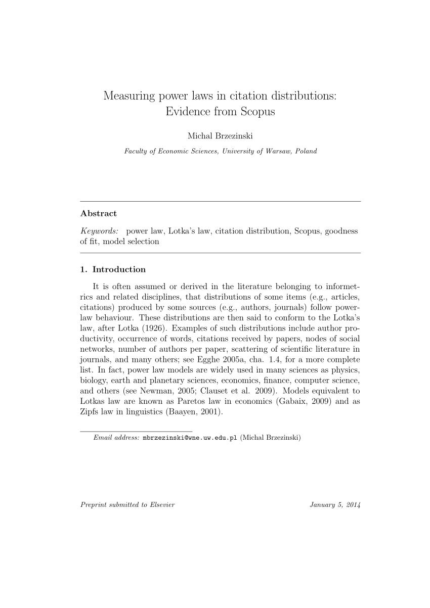 Pdf Power Laws In Citation Distributions Evidence From Scopus