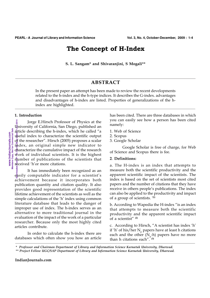 research paper of h index