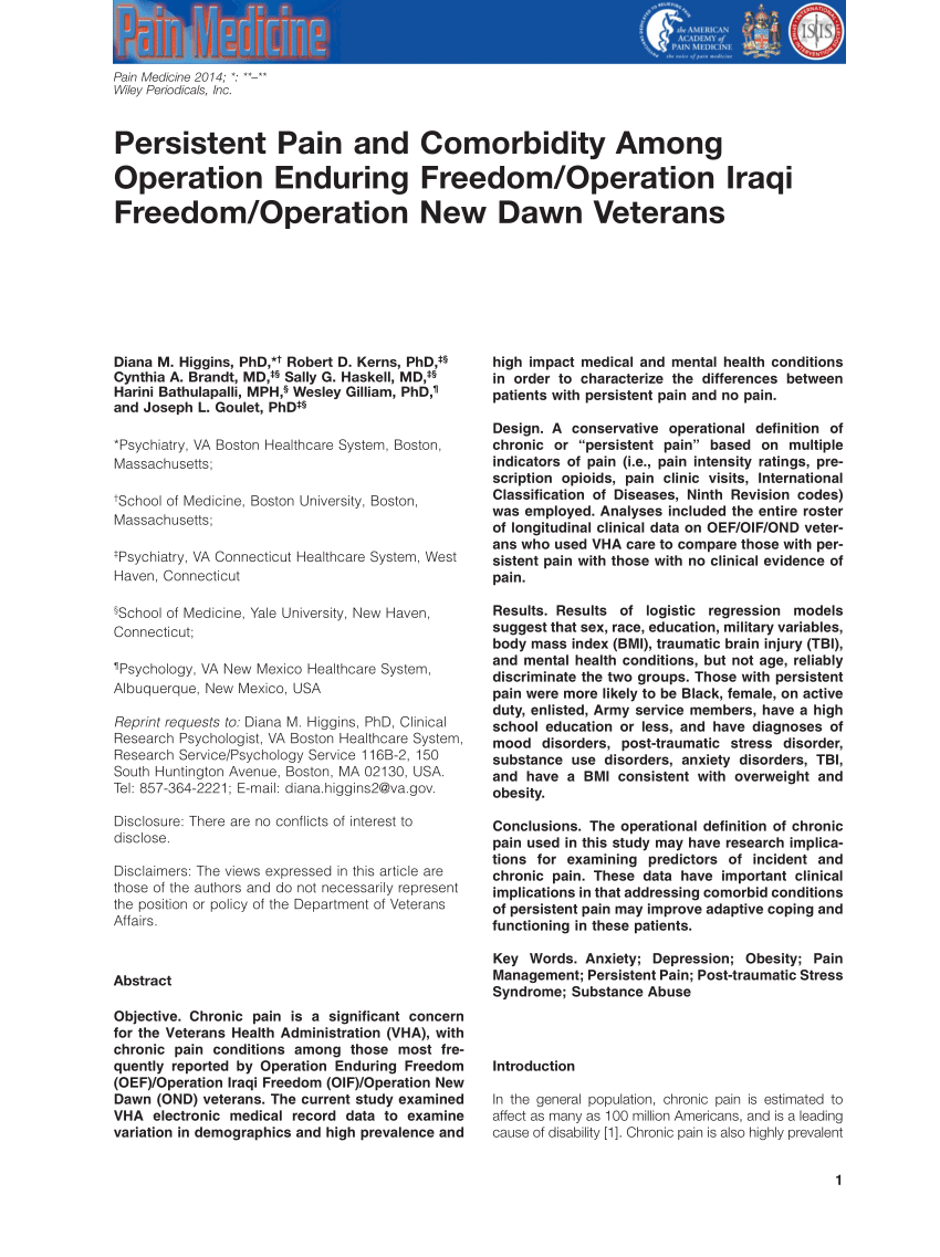 pdf) persistent pain and comorbidity among operation enduring