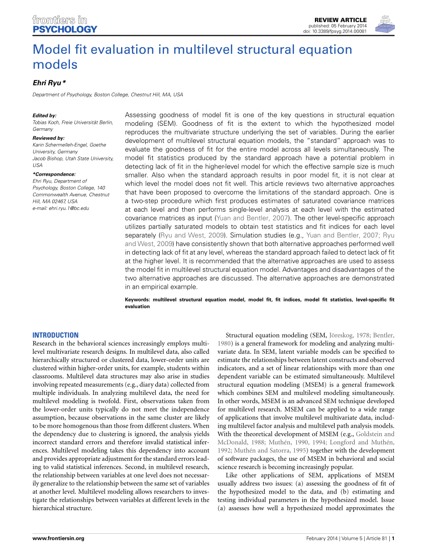 Frontiers  Model fit evaluation in multilevel structural equation models