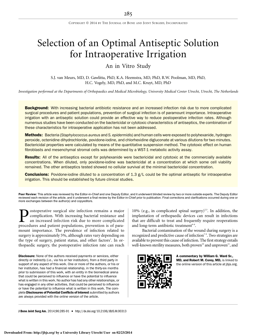 Pdf Selection Of An Optimal Antiseptic Solution For Intraoperative Irrigation An In Vitro Study