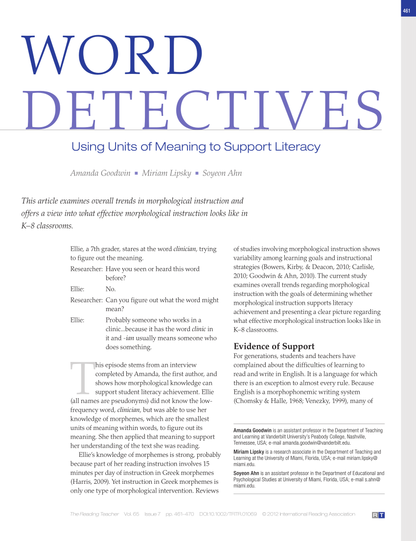 Pdf Word Detectives Using Units Of Meaning To Support Literacy