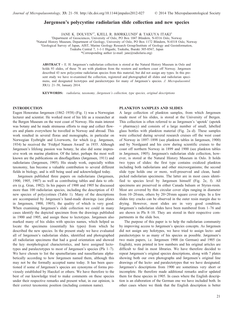 PDF) Jørgensen's polycystine radiolarian slide collection and new