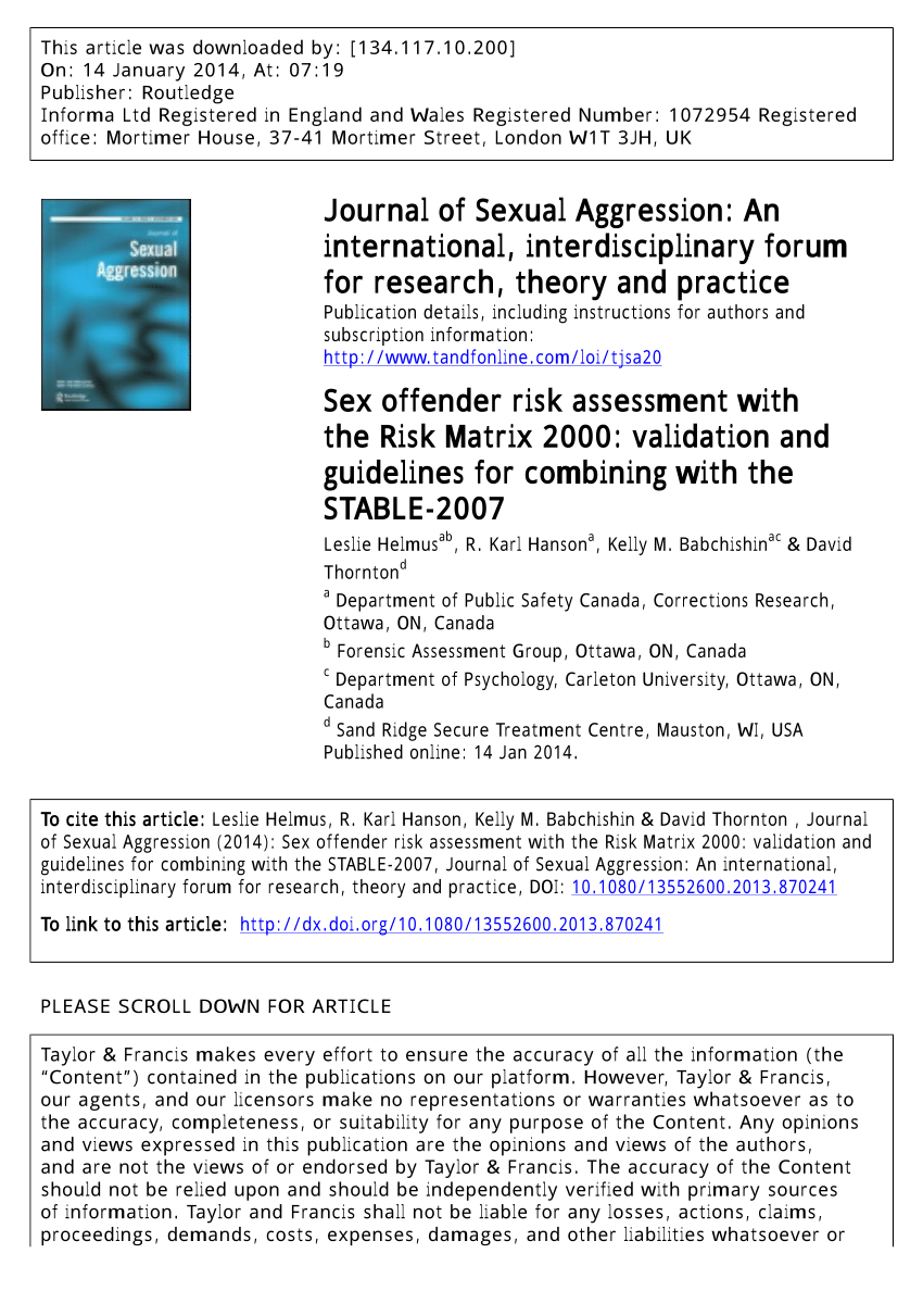 Pdf Sex Offender Risk Assessment With The Risk Matrix 2000 Validation And Guidelines For 