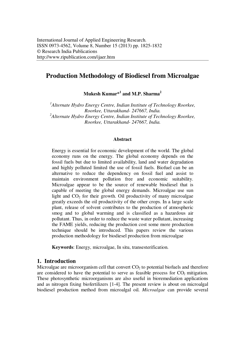 biodiesel from algae research papers