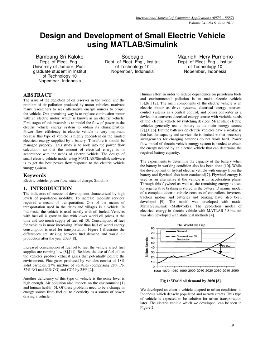 (PDF) Design and Development of Small Electric Vehicle using MATLAB