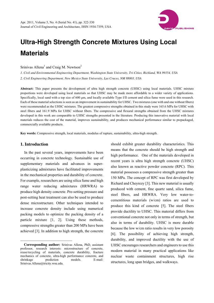 (PDF) Ultra-High Strength Concrete Mixtures Using Local Materials