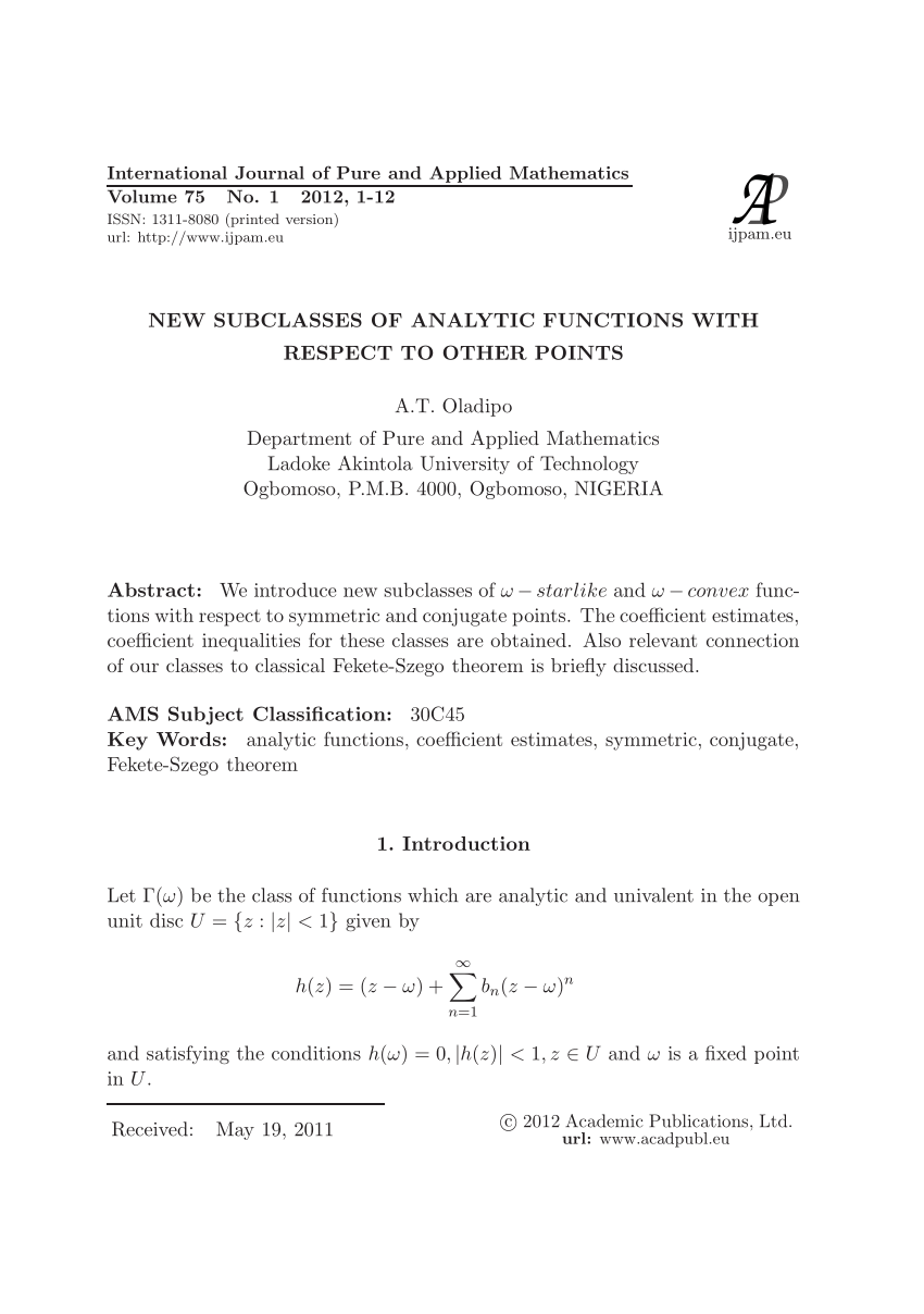Pdf New Subclasses Of Analytic Functions With Respect To Other Points