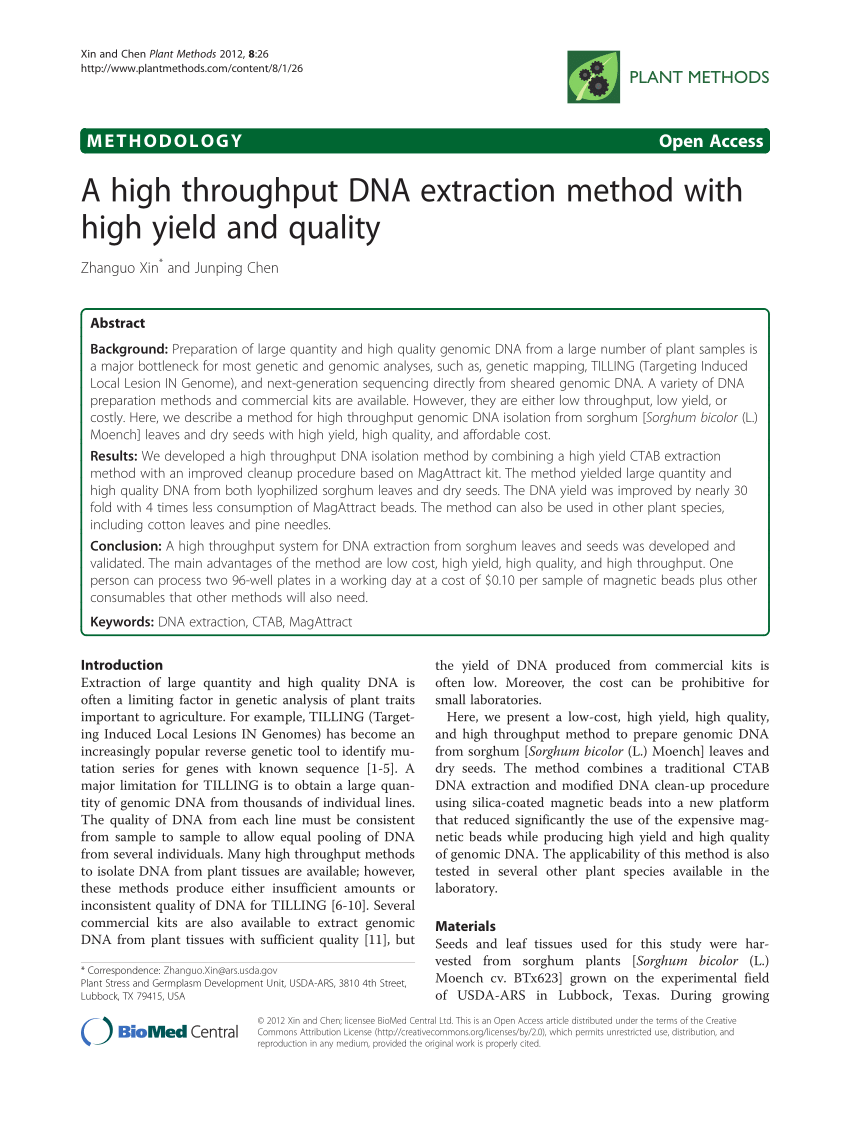 Pdf Extraction Of Genomic Dna From Plant Tissues