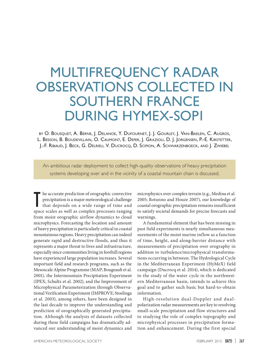 Pdf Multiple Frequency Radar Observations Collected In Southern France During Hymex Sop 1
