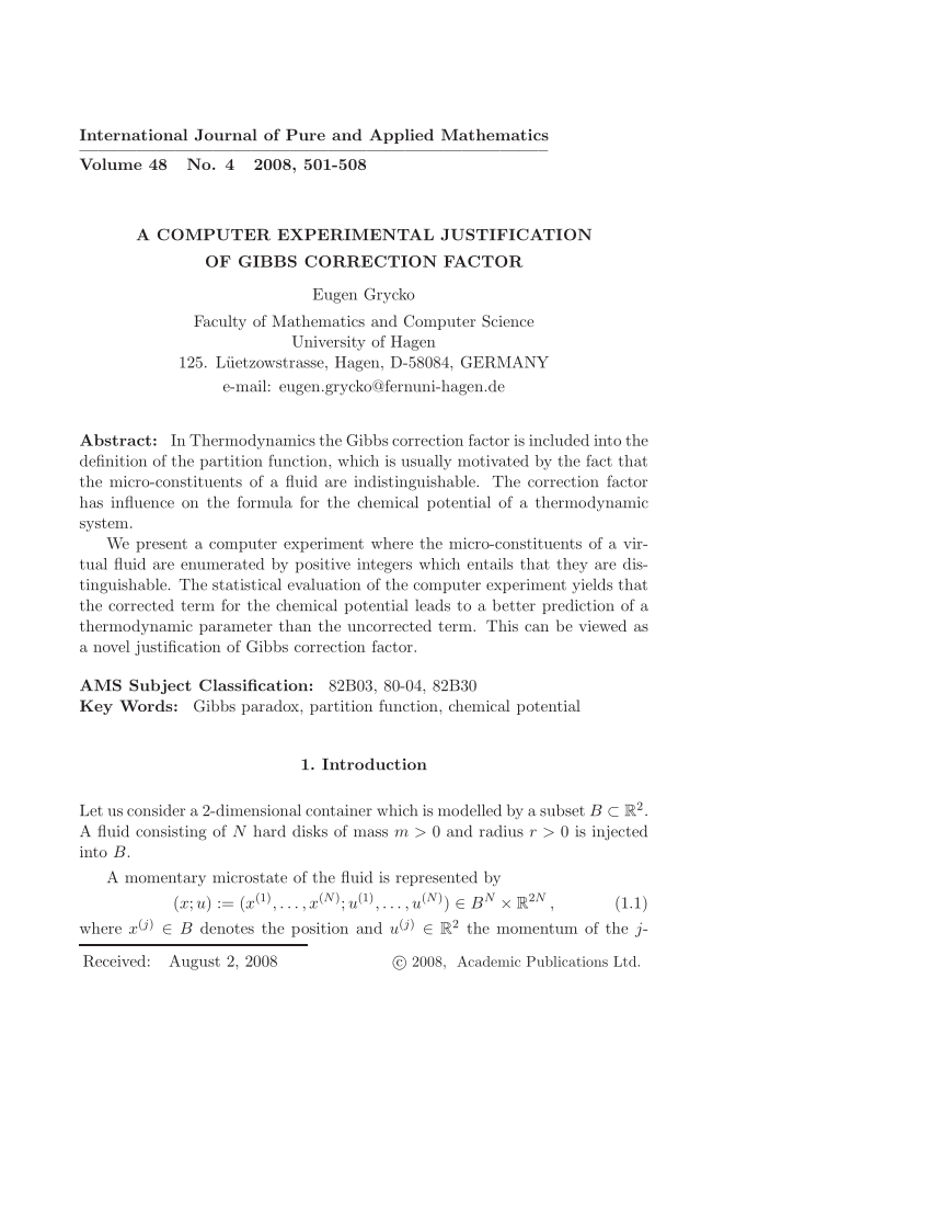 Pdf A Computer Experimental Justification Of Gibbs Correction Factor