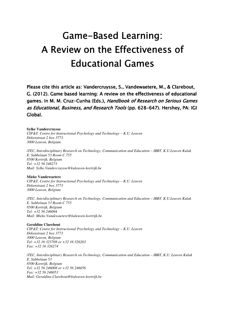 The Effectiveness of Educational Games