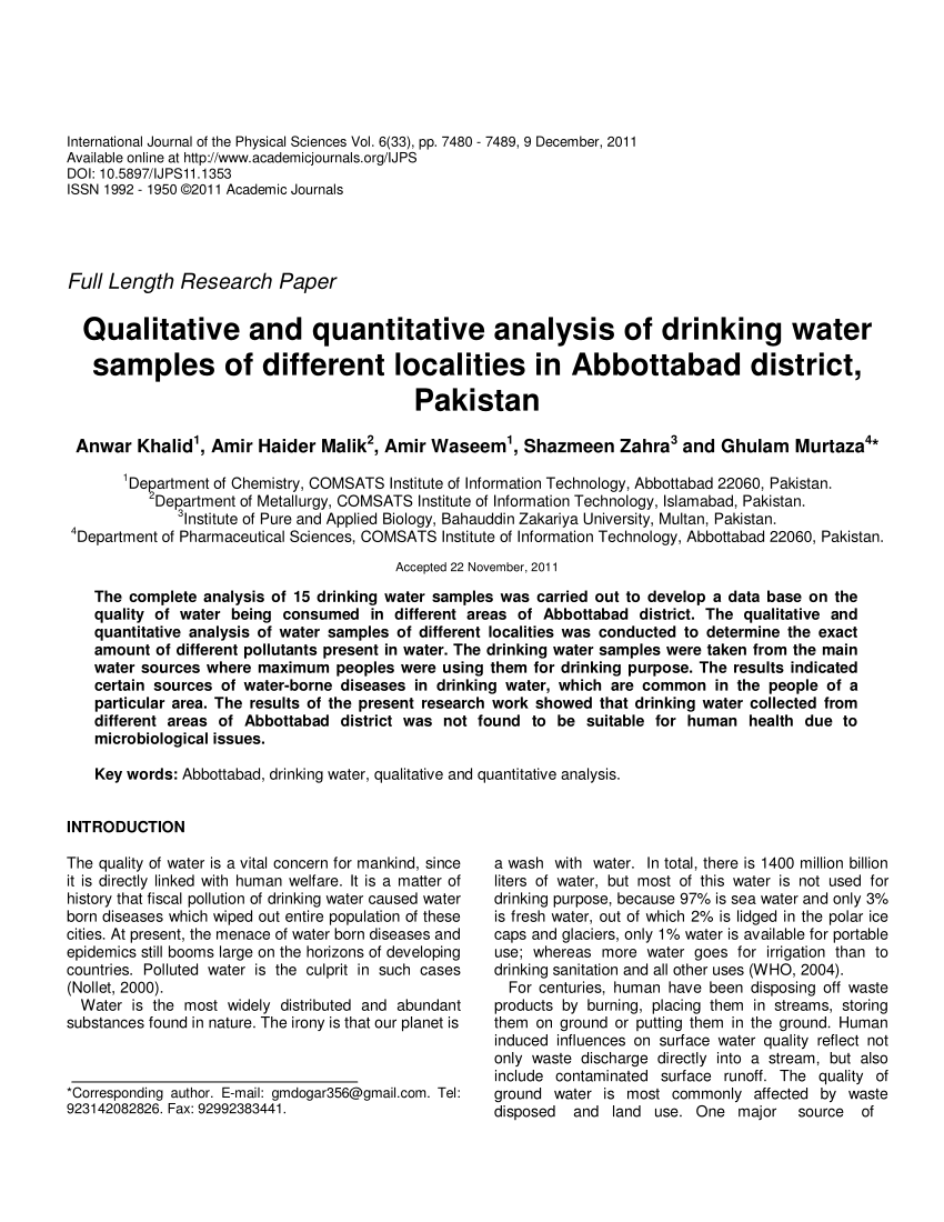 drinking water quality research papers