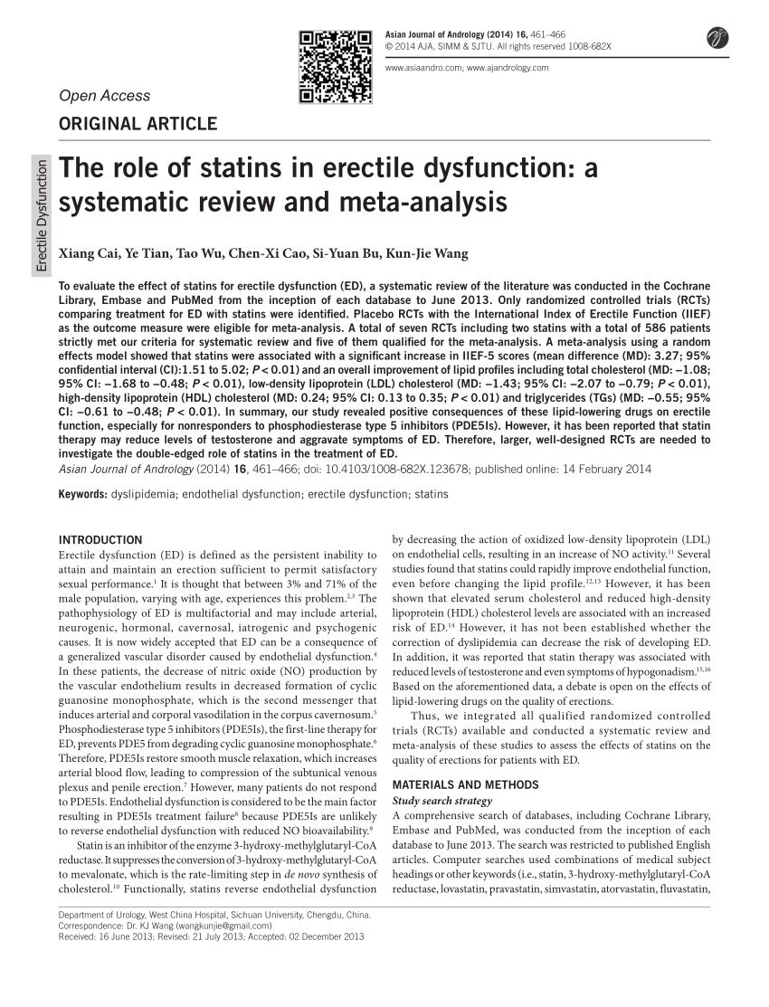 PDF The role of statins in erectile dysfunction A systematic