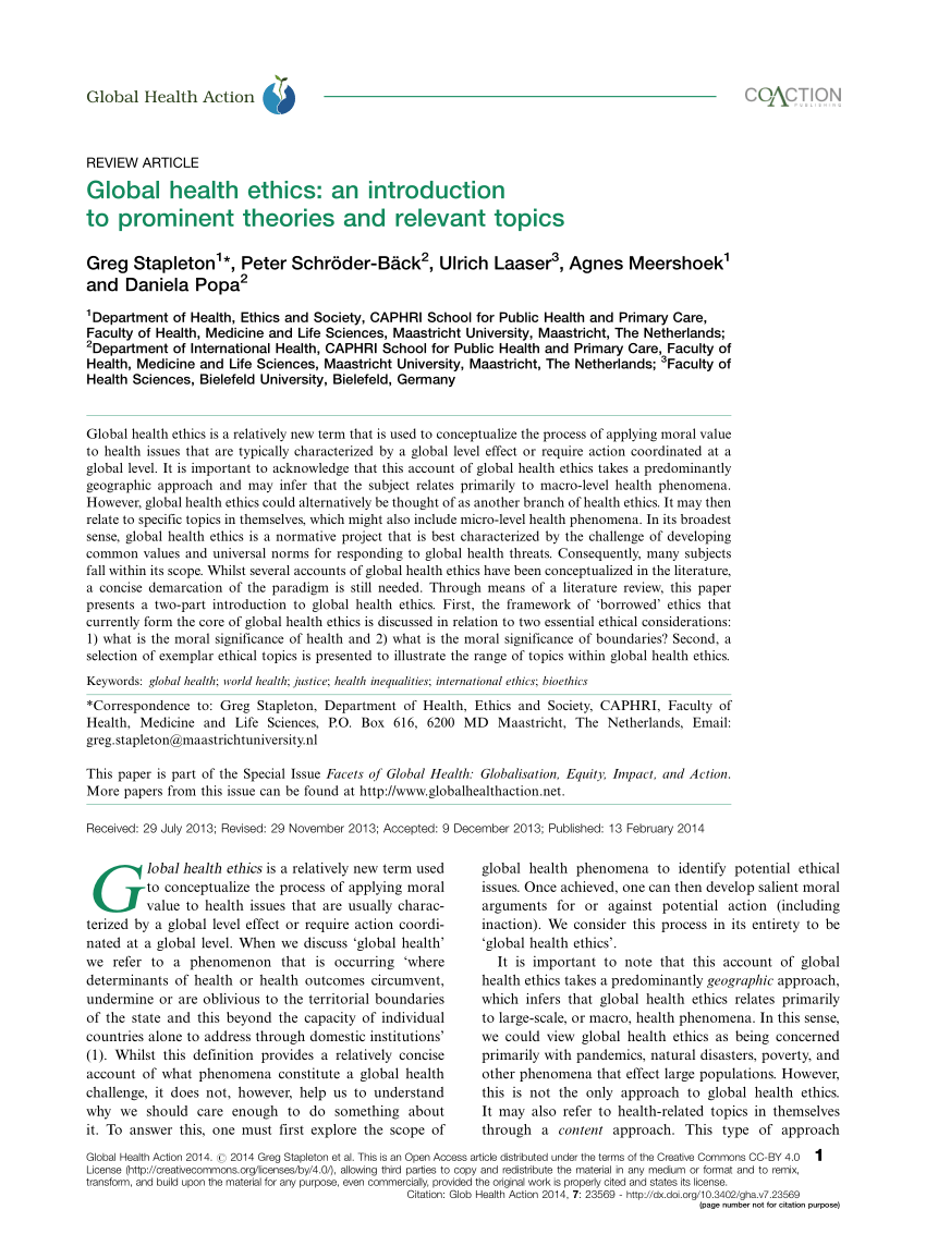 Pdf) Global Health Ethics: An Introduction To Prominent Theories And Relevant Topics