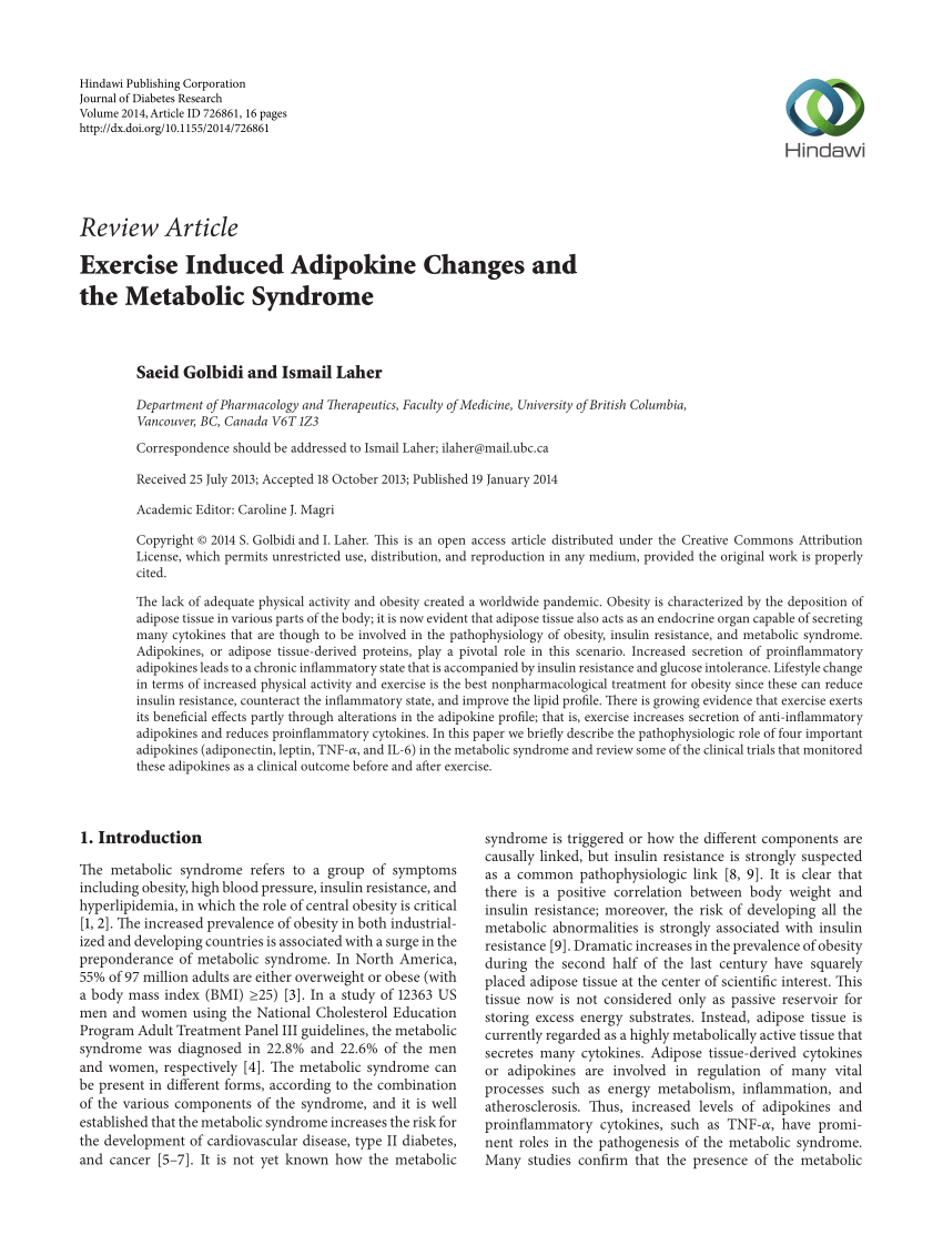 Pdf Exercise Induced Adipokine Changes And The Metabolic Syndrome