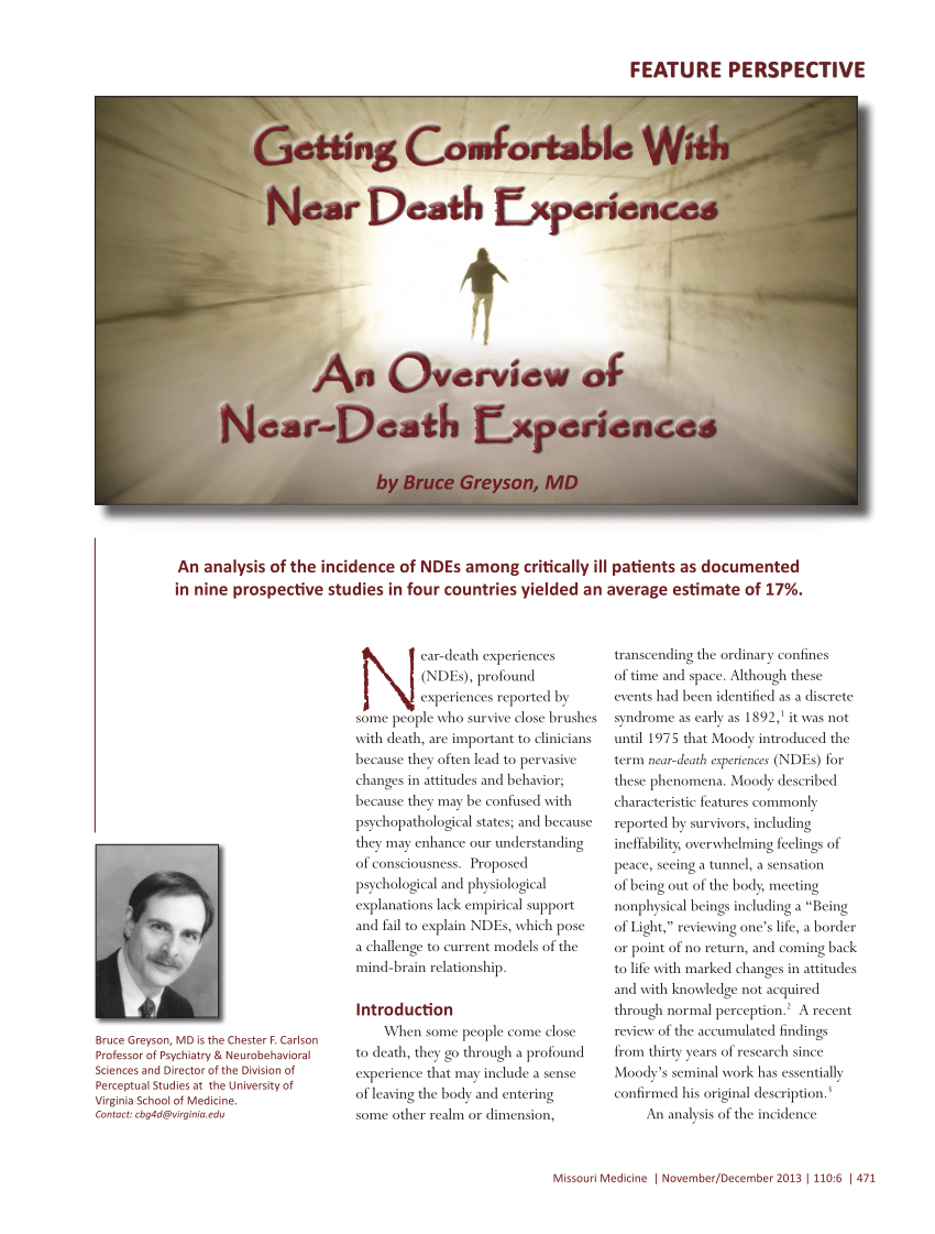 (PDF) Getting comfortable with near death experiences. An overview of