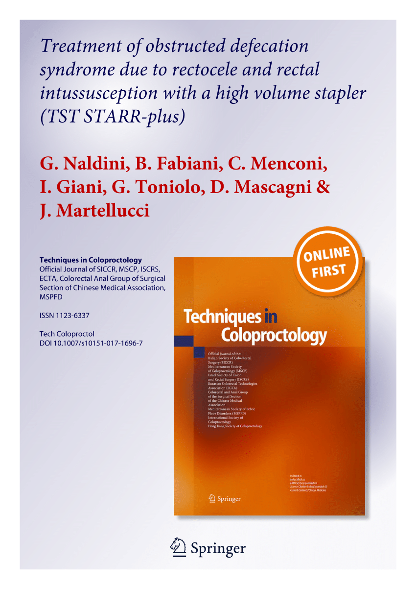 Pdf Tailored Prolapse Surgery For The Treatment Of Haemorrhoids And Obstructed Defecation Syndrome With A New Dedicated Device Tst Starr Plus