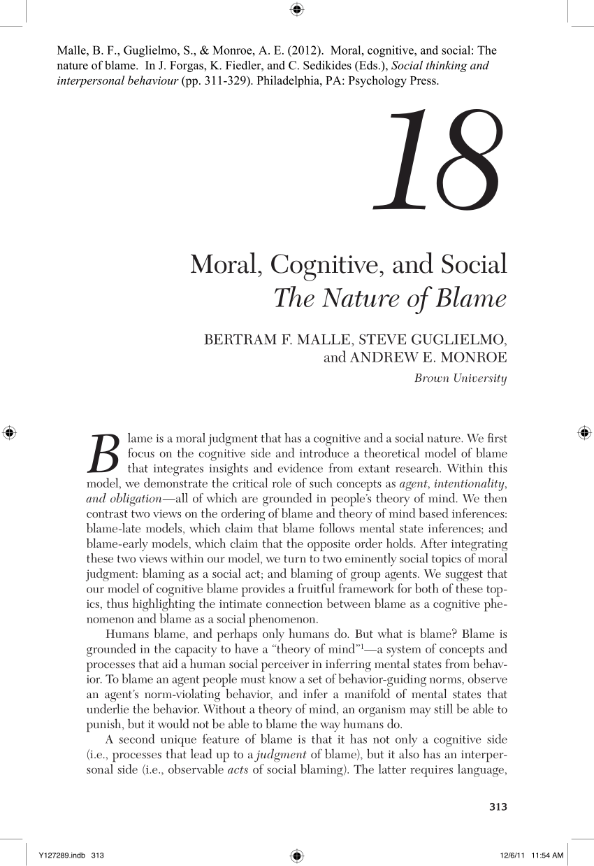 Pdf Moral Cognitive And Social The Nature Of Blame