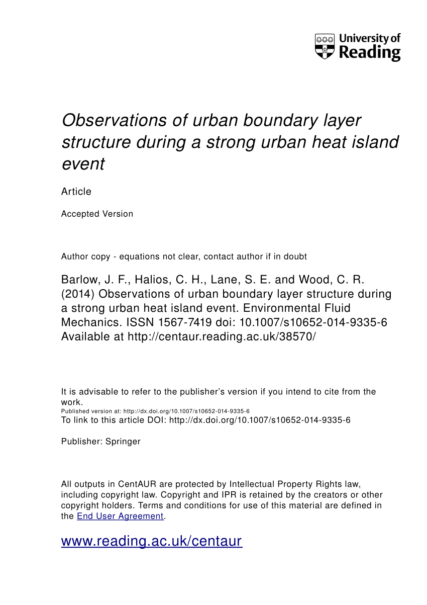 PDF) Observations of urban boundary layer structure during a strong urban  heat island event