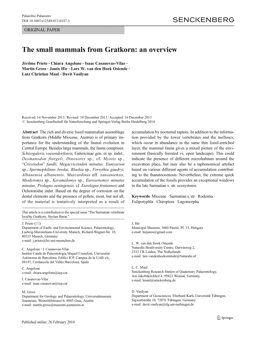 (PDF) The small mammals from Gratkorn: An overview