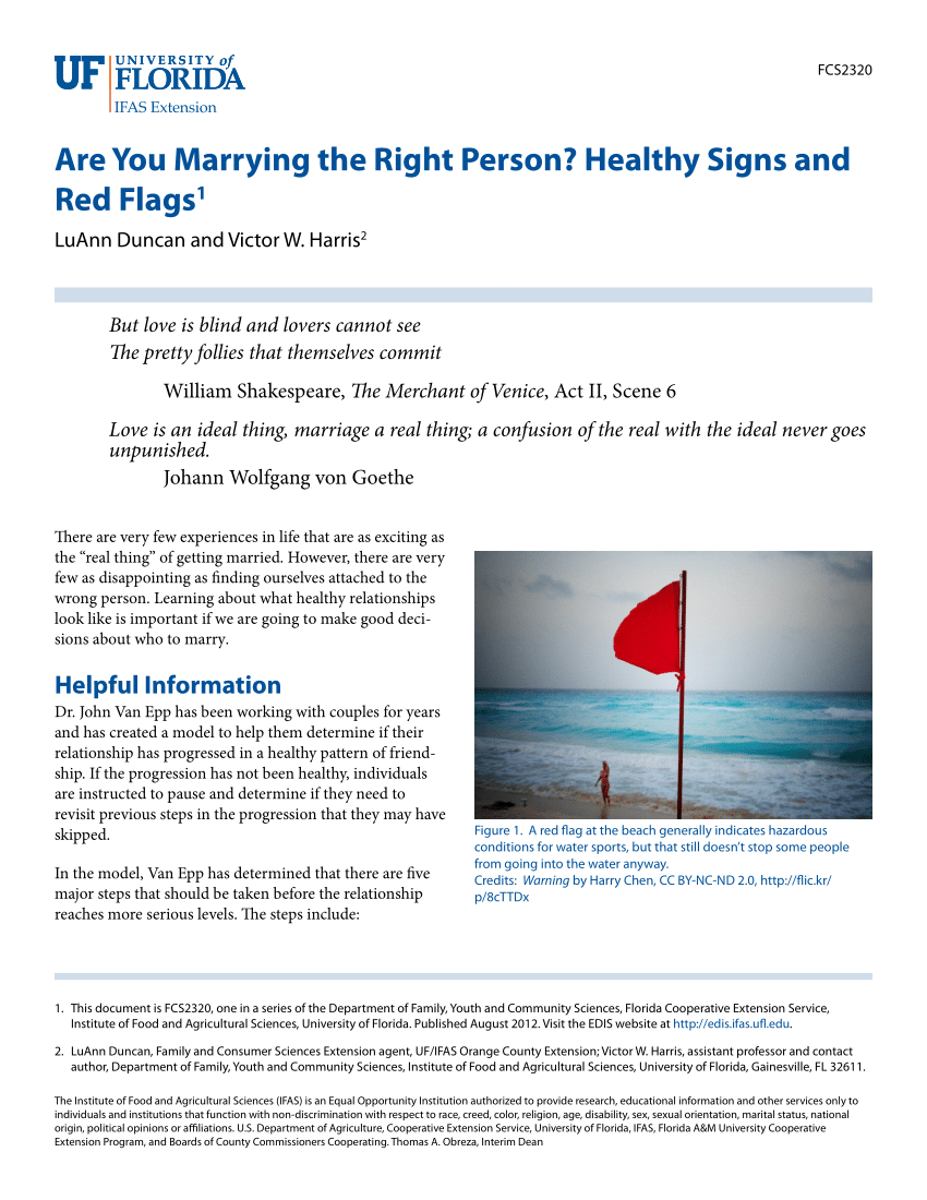Pdf Are You Marrying The Right Person Healthy Signs And Red Flags