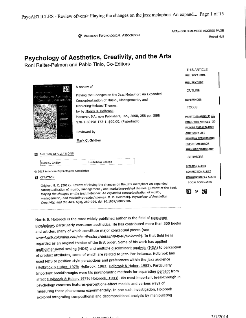 Pdf Review Of Playing The Changes On The Jazz Metaphor An Expanded Conceptualization Of Music Management And Marketing Related Themes By Morris B Holbrook