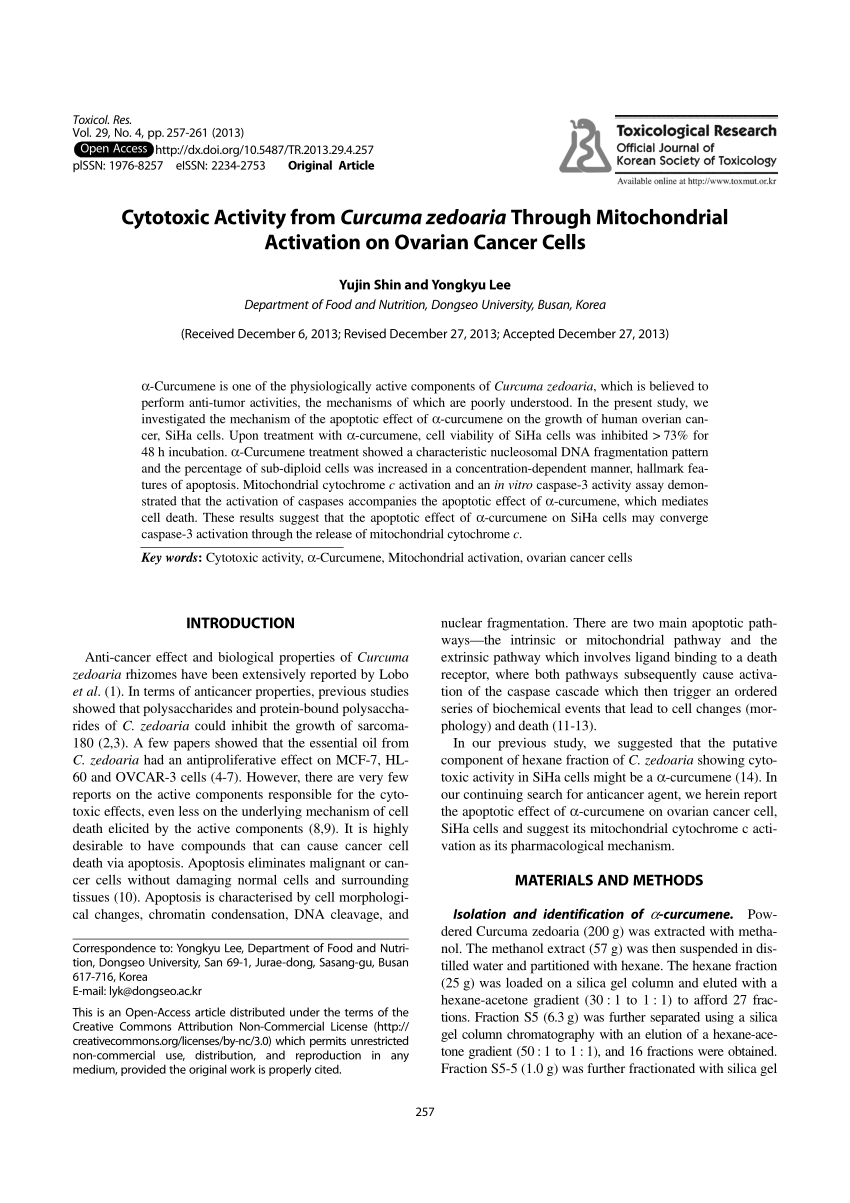 (PDF) Cytotoxic Activity from Curcuma zedoaria Through Mitochondrial ...