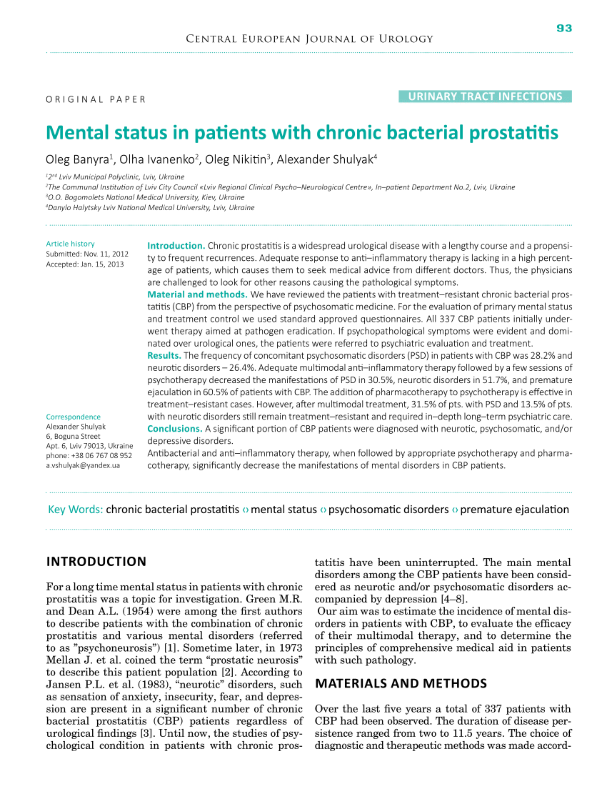 Chronicles prostatitis Kórház krónikus prosztatitis