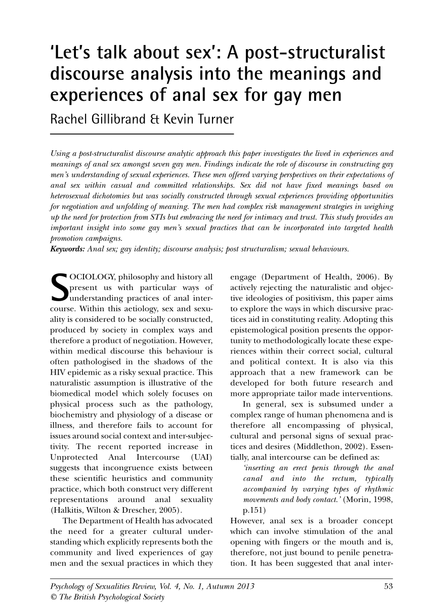 PDF) Lets talk about sex A post-structuralist discourse analysis into the meanings and experiences of anal sex for gay photo