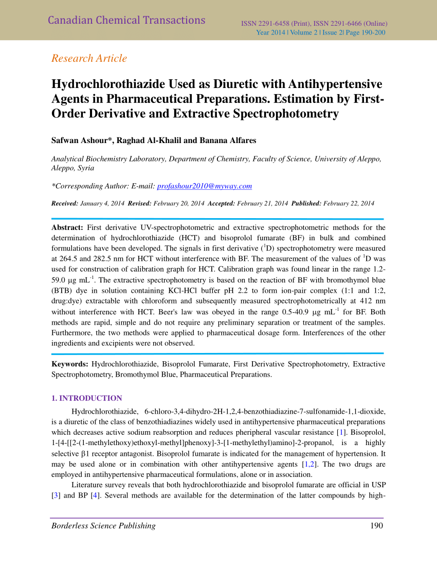 (PDF) Hydrochlorothiazide Used as Diuretic with Antihypertensive Agents ...