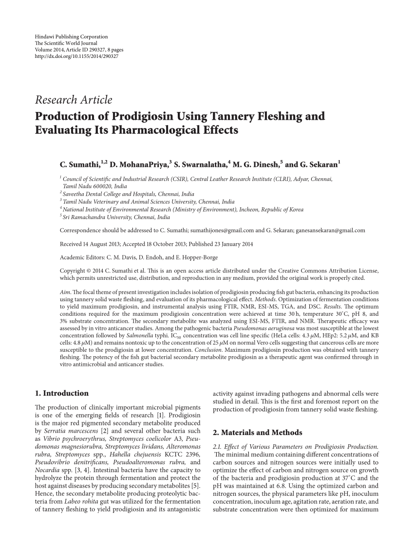 pdf production of prodigiosin using tannery fleshing and evaluating its pharmacological effects