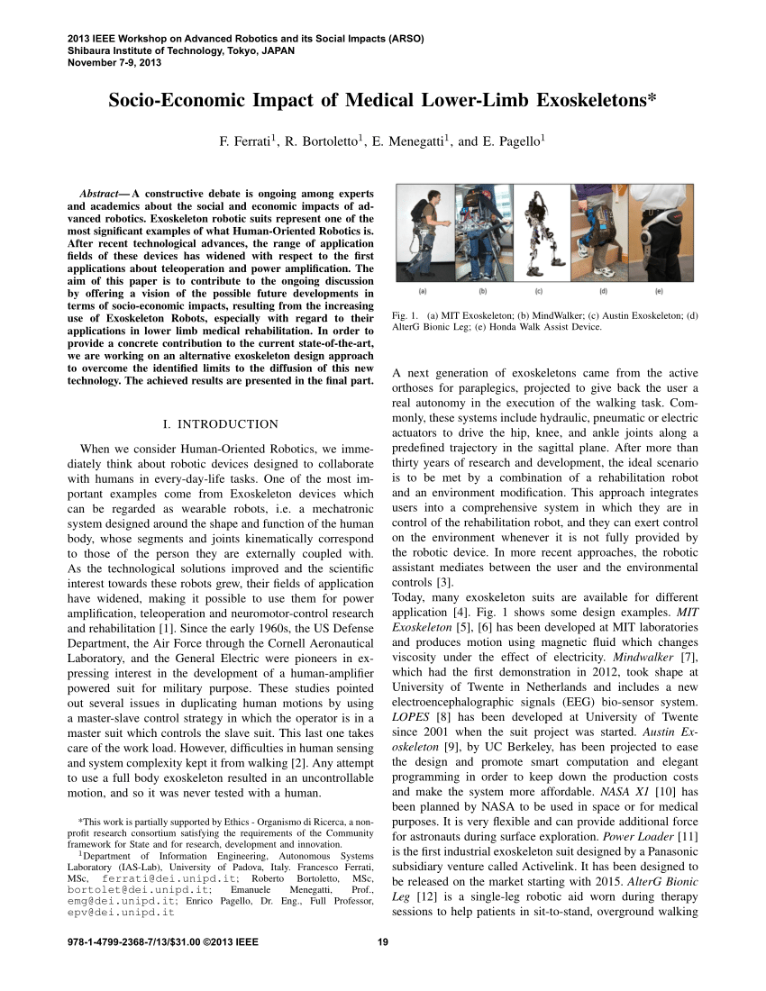 Pdf Socio Economic Impact Of Medical Lower Limb Exoskeletons
