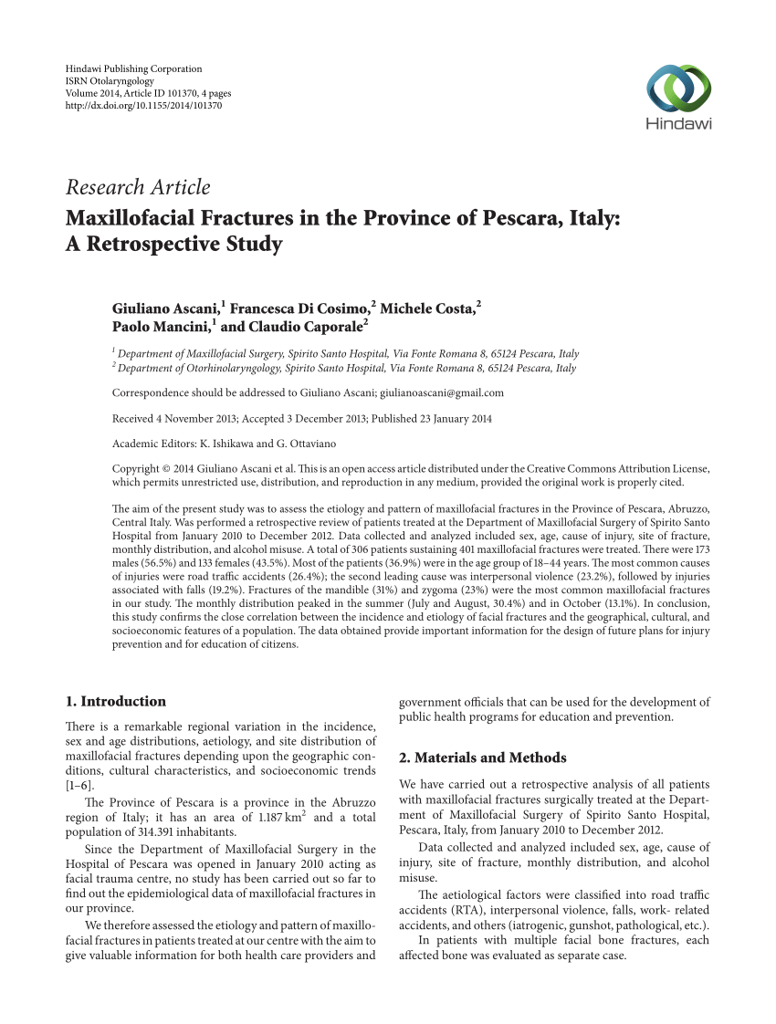 PDF) Maxillofacial Fractures in the Province of Pescara, Italy A Retrospective Study photo