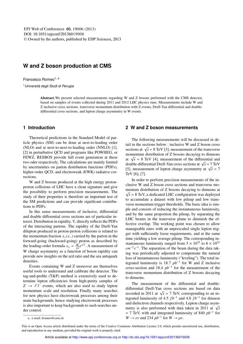 Pdf W And Z Boson Production At Cms