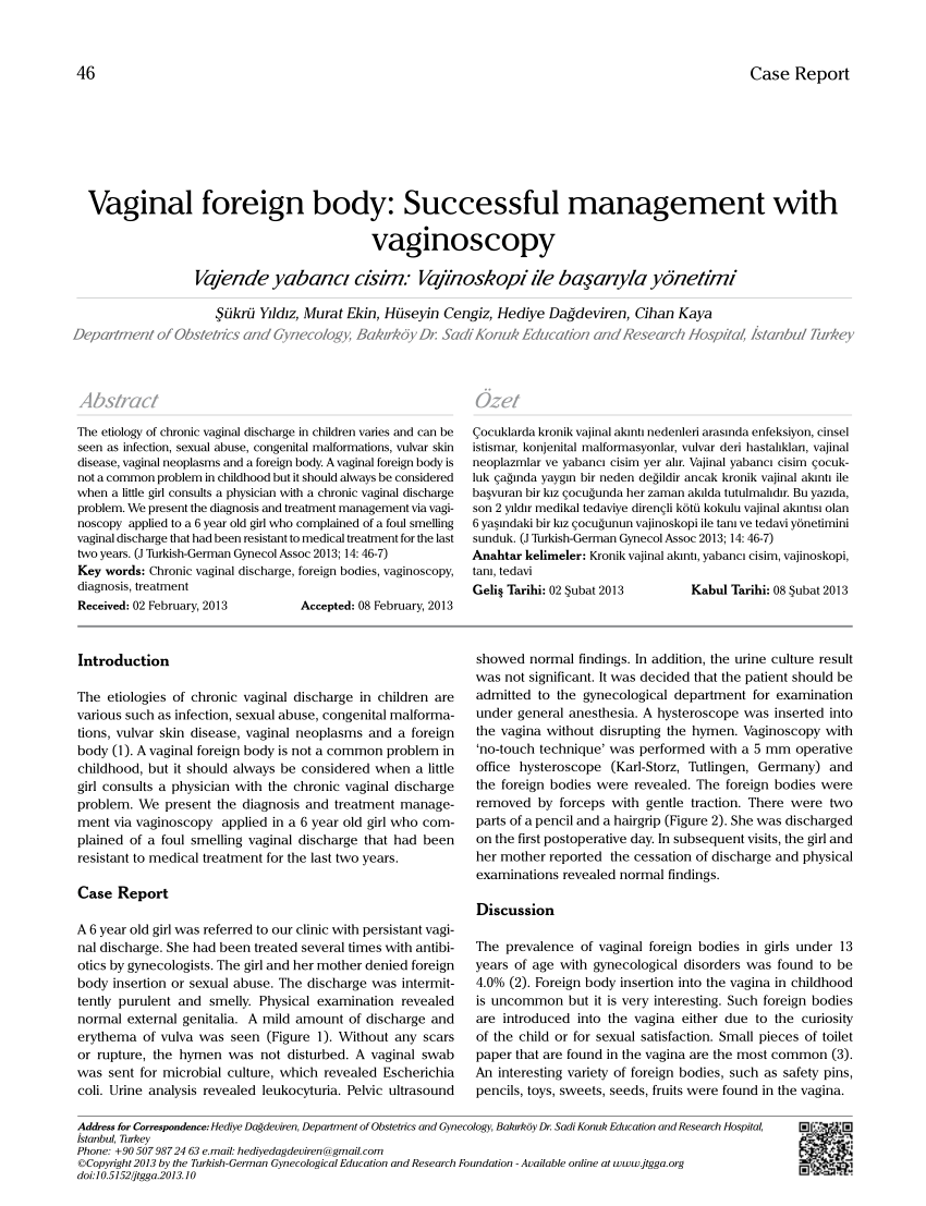 Pdf Vaginal Foreign Body Successful Management With Vaginoscopy 2820